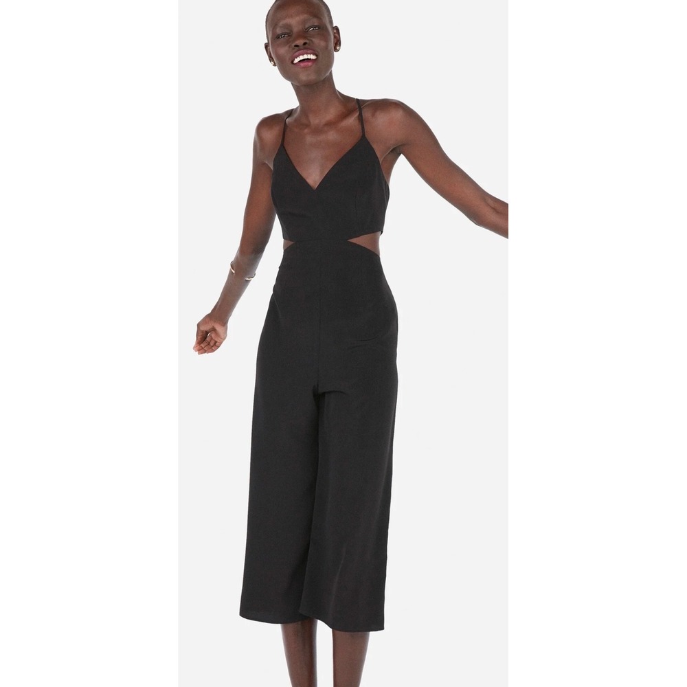 Mason Black Cutout Waist Wide Leg Jumpsuit Sleeveless V-Neck Size 10